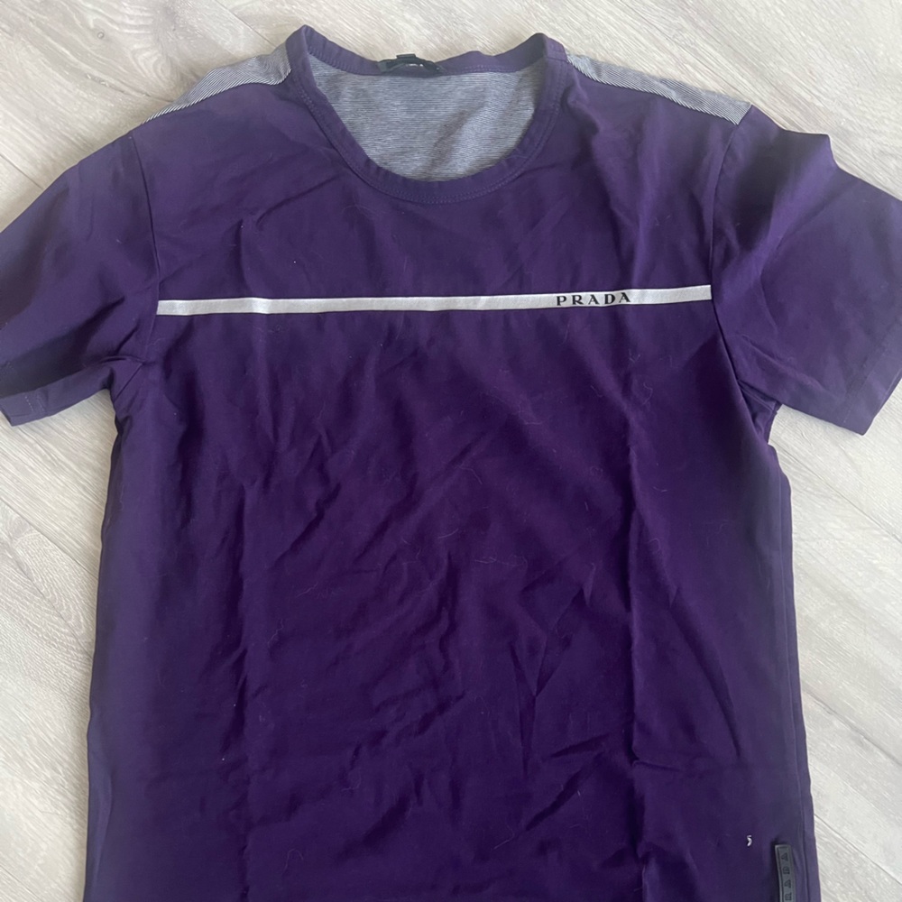 Prada Purple Short Sleeve Tee with White Stripe